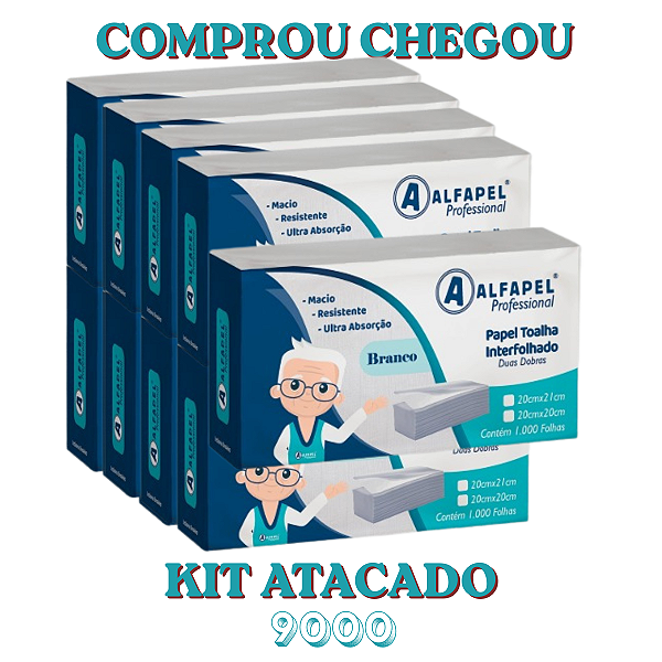 kit atacado 9000 Papel Toalha Interfolha Branco Alfapel