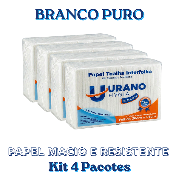 Kit 4000 Papel Toalha Interfolha Branco Urano Hygia