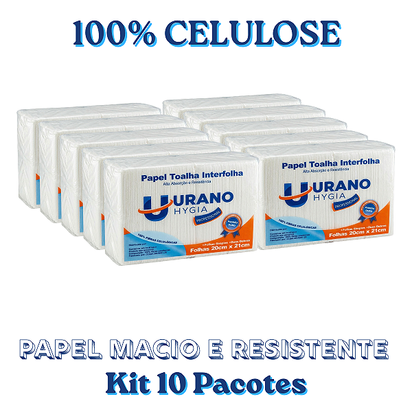 Kit 10.000 Papel Toalha Interfolha 100% Celulose Urano Hygia