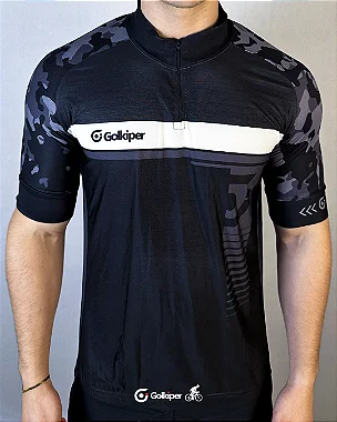 CAMISA DE CICLISMO PRETA COM DETALHE CAMUFLADO