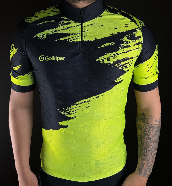CAMISA DE CICLISMO VERDE NEON E PRETO