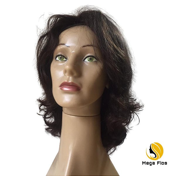 Peruca Lace Cabelo Humano: Castanho Escuro - Liso Ondulado