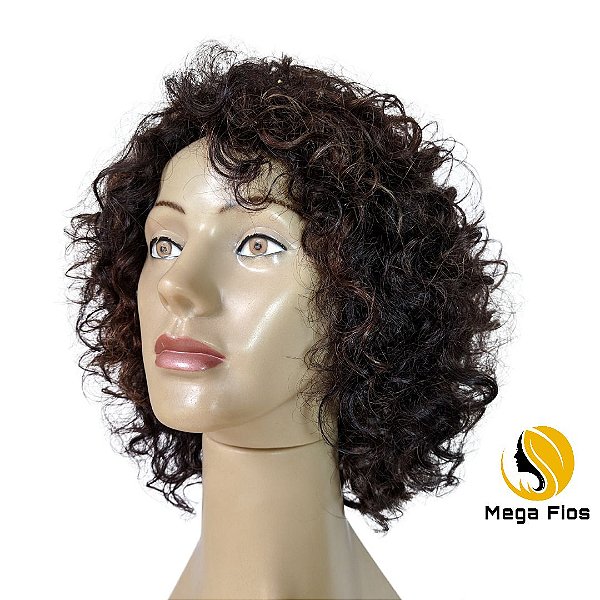 Peruca Lace Cabelo Humano: Castanho Médio Com Mechas - Ondulado Black Médio