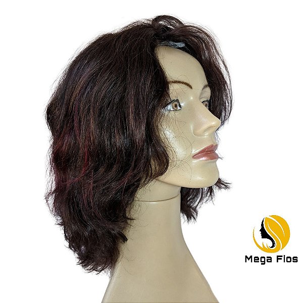 Peruca Lace Cabelo Humano: Castanho Escuro - Liso Ondulado