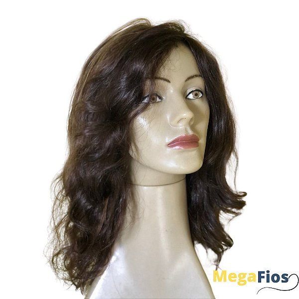 Peruca Lace Cabelo Humano: Castanho Escuro - Ondulada