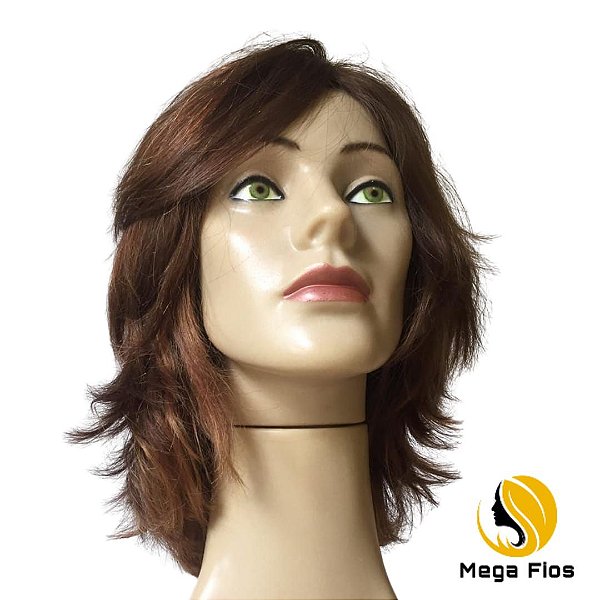 Peruca Lace Cabelo Humano: Castanho Natural - Liso Ondulado