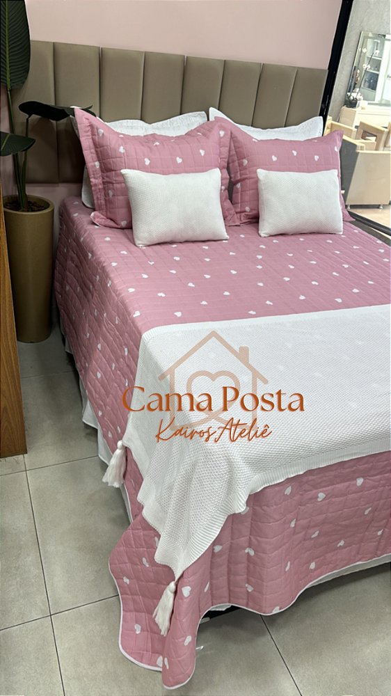 Cobre Leito Rosa de Coração