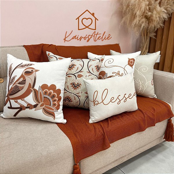 Kit 4 capas Passarinho Terracota