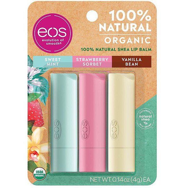Kit Com 3 Lip Balm Eos Orgânico de Bastão