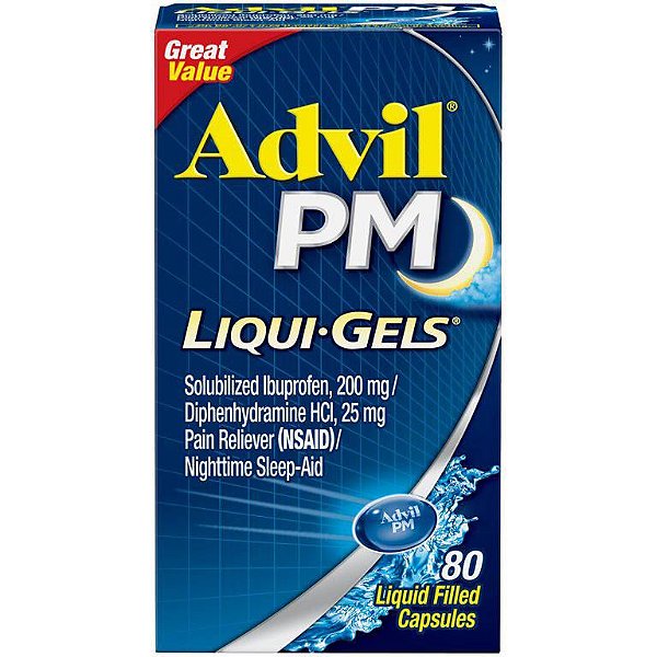 Advil PM Pain Reliever and Nighttime Sleep Aid Liquid Capsule, 80 Cápsulas