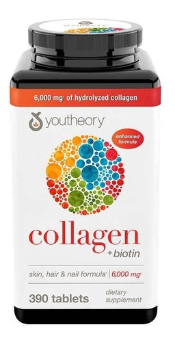 Colágeno 6.000 mg, Youtheory Com Biotin - 390 Tablets Frete Grátis