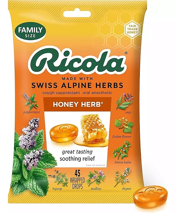 Bala Ricola Para Tosse Swiss Mel E Hortelã 45 Drops - Eua