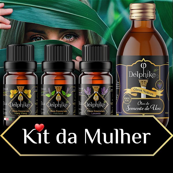 Kit da Mulher - 3x OEs (Ylang - Patchouli - Lavanda) + Óleo de Semente de Uva Delphiké