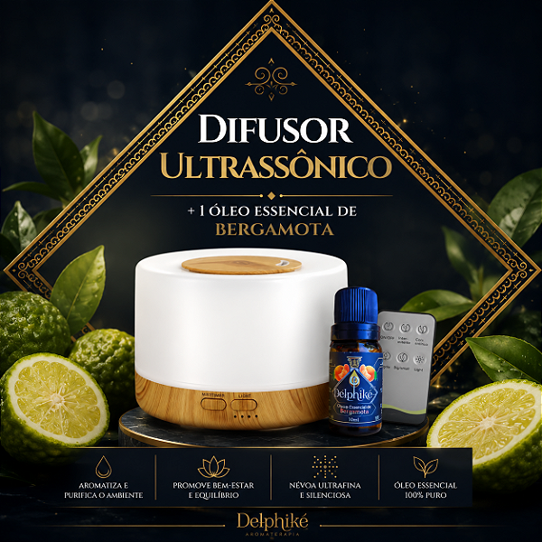 Difusor Ultrassônico Cromoterápico Delphiké - Madeira (500ml) + 1 Óleo essencial de Bergamota