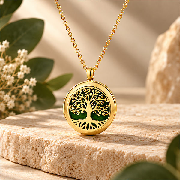 Colar Difusor - Pingente 20mm - Árvore da Vida - Dourado - Aço Inox