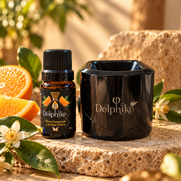 Kit Aconchego - Óleo essencial de Laranja Doce + Aromatizador Elétrico Original Black - Delphiké