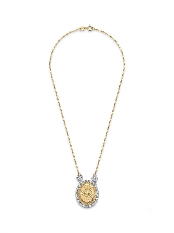 Colar Medalha Espírito Santo com Zircônias – Banhado a Ouro 18k