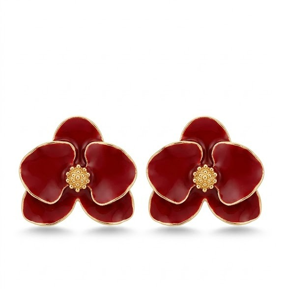 Brinco Orquídea Esmaltado e Resinado Vermelho Marsala – Banhado a Ouro 18k