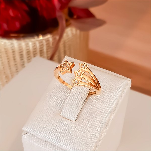 Anel regulável design estrelinhas com zircônias