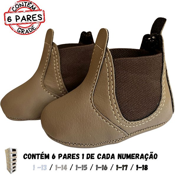 (GRADE 6 PÇ) Botinha Jeca (Marrom Claro Com Elástico Escuro)