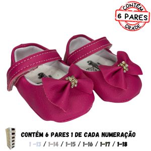 (GRADE 6 PÇ) Sapatilha (Pink aplicação Laço e Strass)