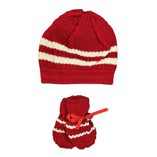 Touca e Luva de Tricô clássico Fitilho (Vermelho)