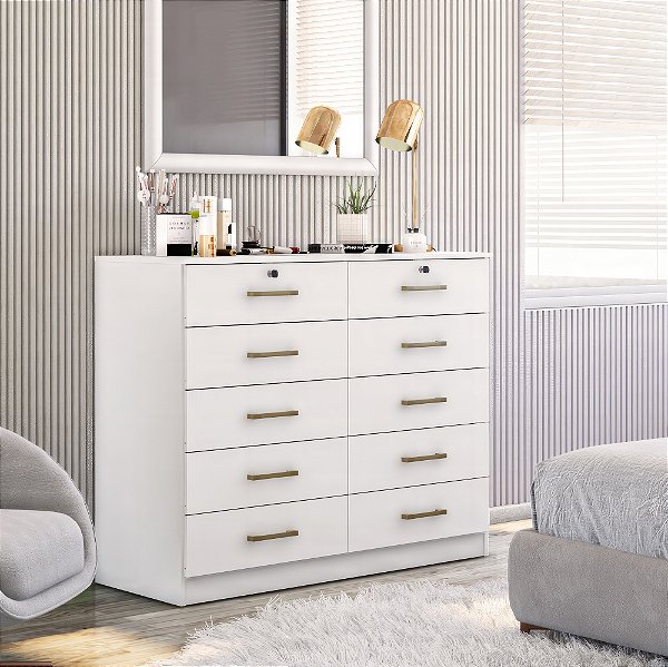 Cômoda para Quarto Londres com 10 Gavetas e 2 Chaves