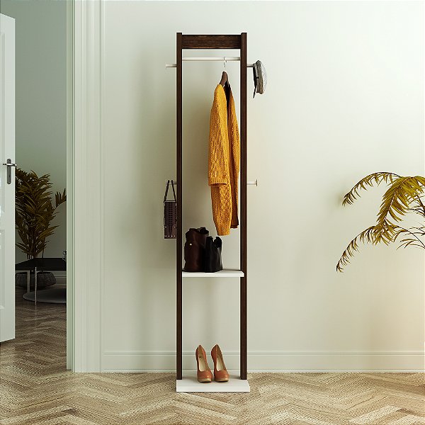 Cabideiro de Chão com Sapateira Compacto 166cm Estrutura em MDP