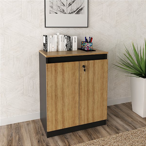 Balcão para Escritório Home Office 68cm 2 Portas com Chave