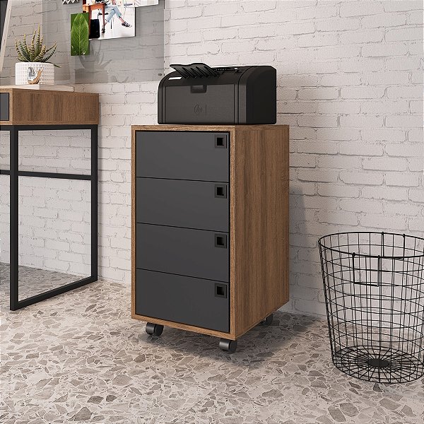 Gaveteiro para Escritório Home Office com 4 Gavetas e Rodízios