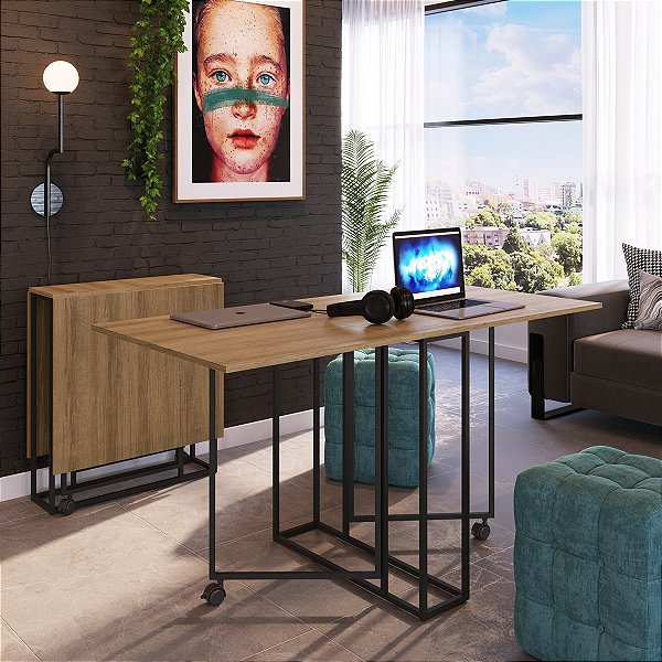 Mesa de Escritório Dobrável Home Office 142cm Preto e Mel