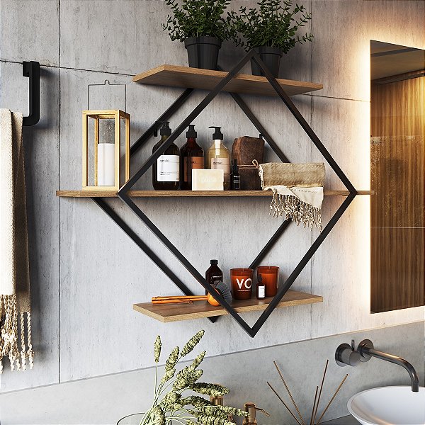 Prateleira Suspensa Decorativa Diamante Grande Industrial 100cm