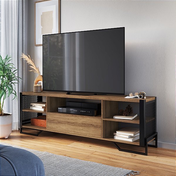 Rack para Tv 183cm até 65" Polegadas Industrial Telado com Gaveta e Nichos