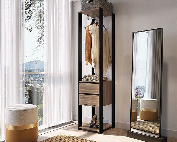 Guarda-Roupa Closet Simples 40cm com 2 Gavetas e Cabideiro