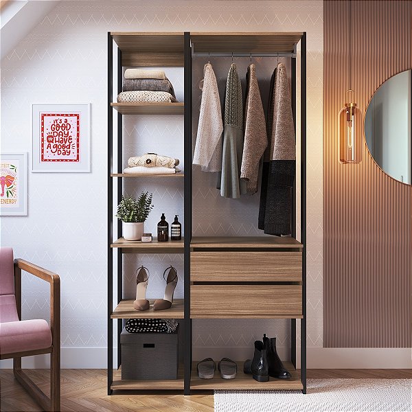 Guarda-Roupa Closet Modulado 100cm com 2 Torres e 2 Gavetas
