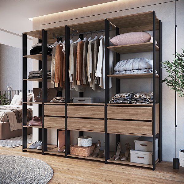Guarda-Roupa Closet Modulado 200cm com 4 Torres e 6 Gavetas