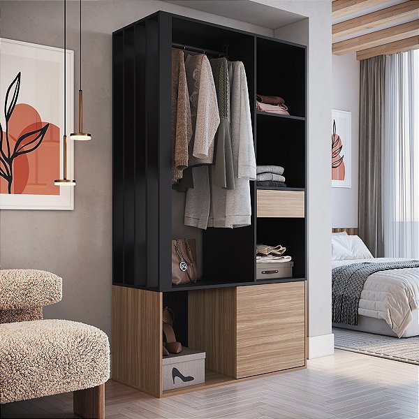 Guarda-Roupa Closet Moderno Grande 100cm 1 Porta e 1 Gaveta
