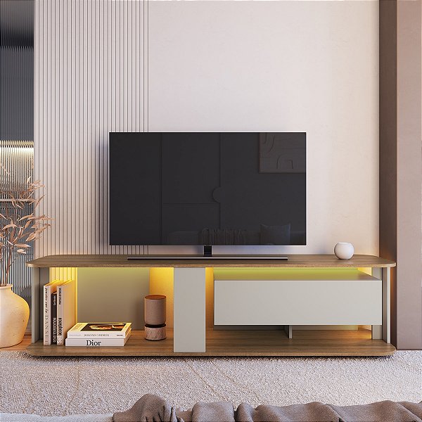 Rack para Tv até 65" Polegadas 180cm com Gaveta e Iluminação Led RGB