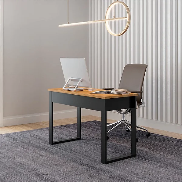 Mesa para Escritório Industrial 118cm com Gaveta Freijó e Preto