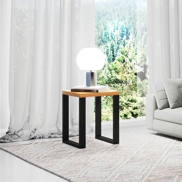 Mesa de Canto Estilo Industrial 44cm em MDF Freijó e Preto Fosco