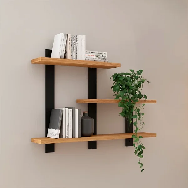 Nicho Suspenso 3 Prateleiras Industrial 90cm Freijó e Preto Fosco