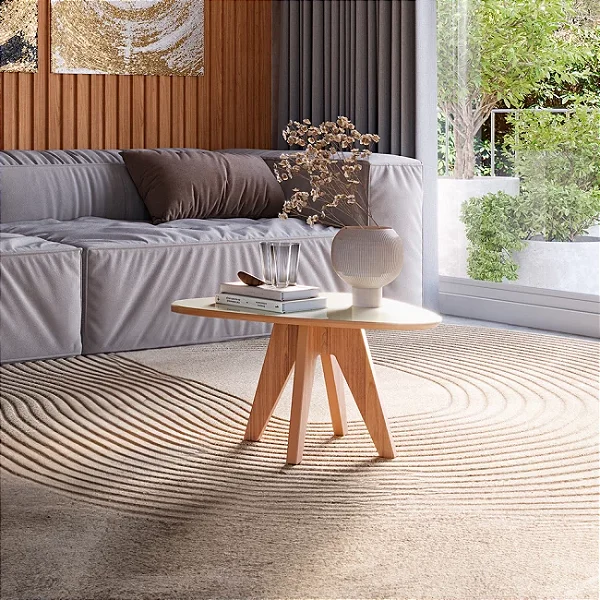 Mesa de Centro Estilo Minimalista 65cm em MDF Off White e Freijó