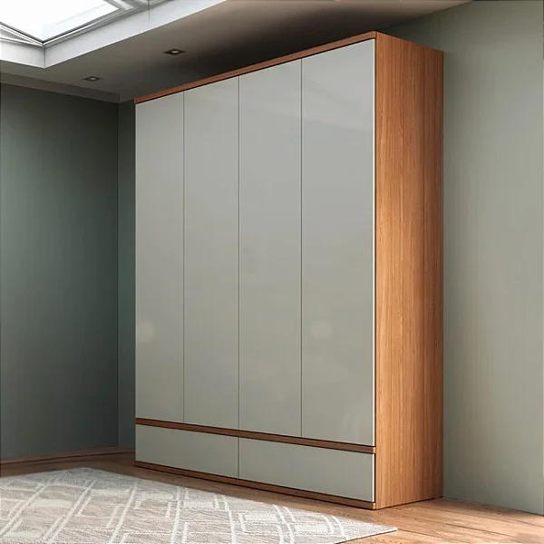Guarda-Roupa Moderno 180cm 4 Portas 4 Gavetas Freijó e Off White em MDF