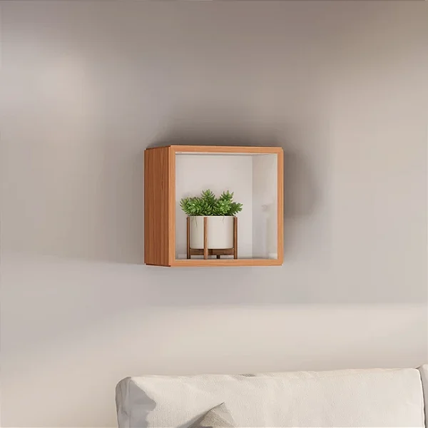 Nicho Retangular de Parede Moderno 33cm em MDF Freijó e Off White