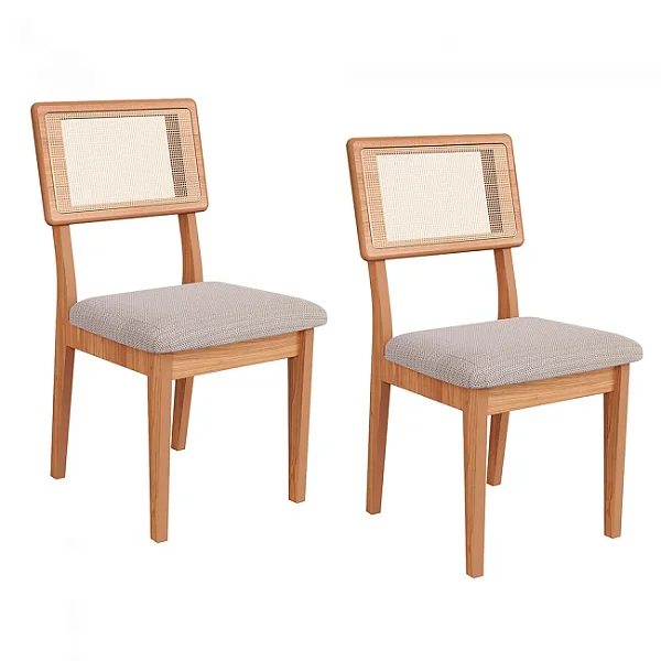 Conjunto 2 Cadeiras Sala de Jantar 100% MDF com Tela Freijó