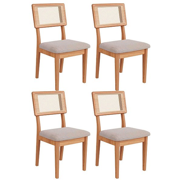 Conjunto 4 Cadeiras Sala de Jantar 100% MDF com Tela Freijó