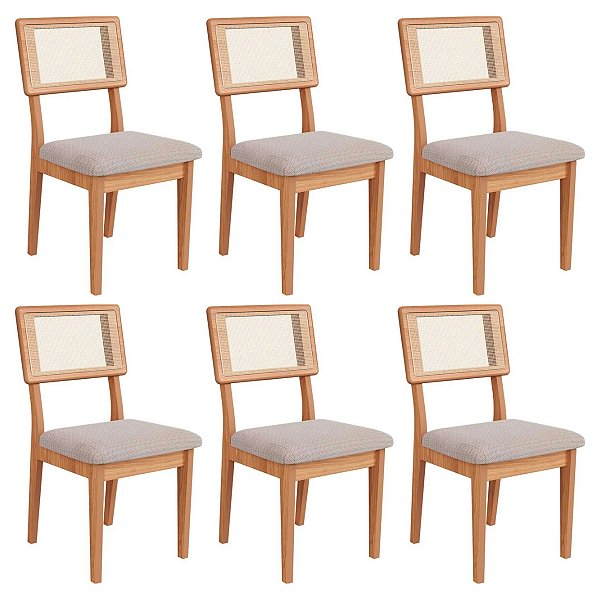 Conjunto 6 Cadeiras Sala de Jantar 100% MDF com Tela Freijó