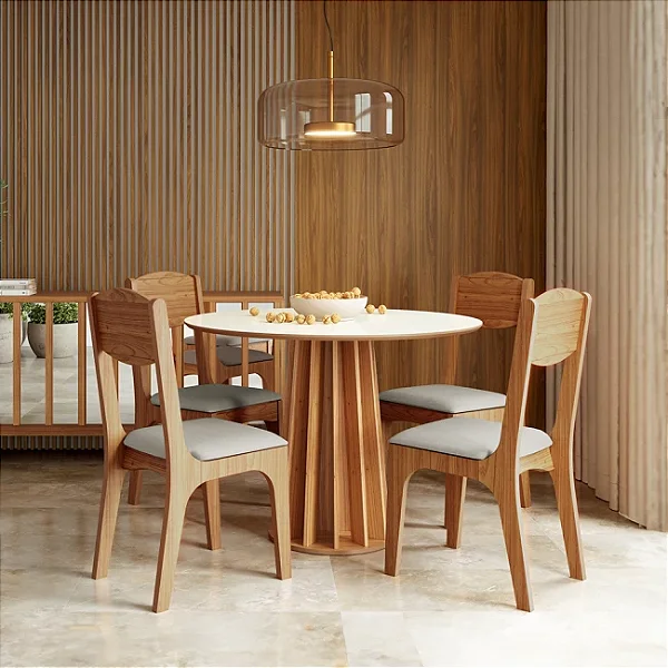 Mesa de Jantar Redonda Moderna 4 Lugares 105cm em 100% MDF