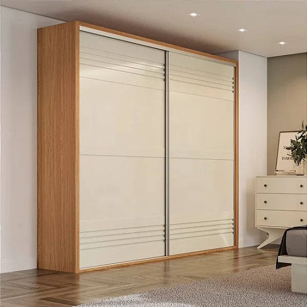 Guarda-Roupa 223cm 2 Portas de Correr 2 Gavetas e Cabideiro em MDF