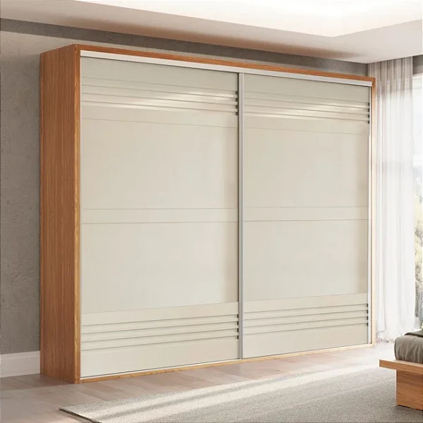 Guarda-Roupa 267cm 2 Portas de Correr 4 Gavetas com Cabideiro em MDF